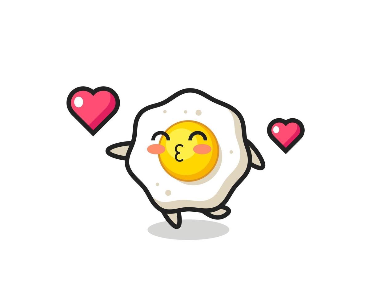 fried egg character cartoon with kissing gesture vector