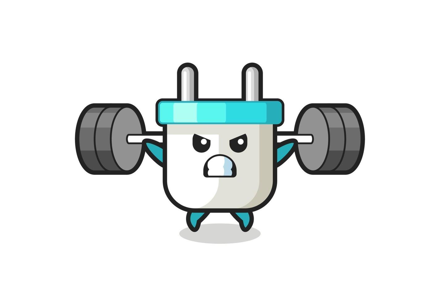 electric plug mascot cartoon with a barbell vector