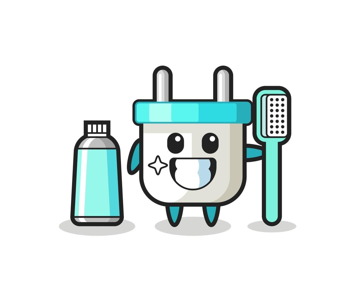 Ilustración de mascota de enchufe eléctrico con un cepillo de dientes vector