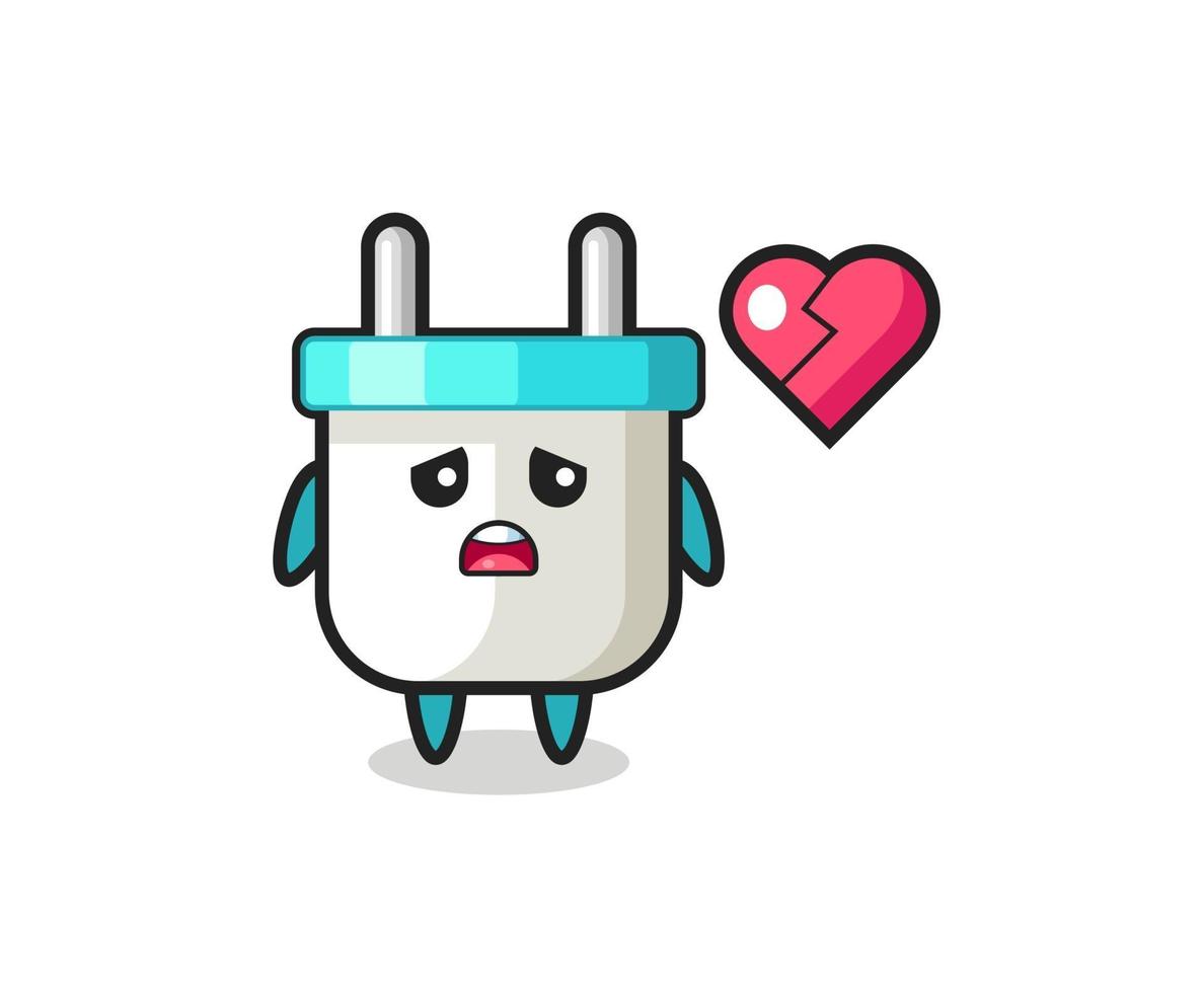 electric plug cartoon illustration is broken heart vector