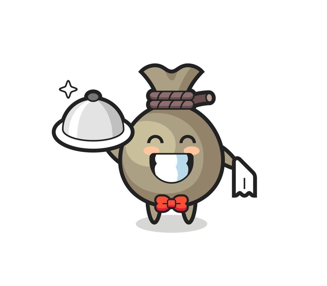 Character mascot of money sack as a waiters vector