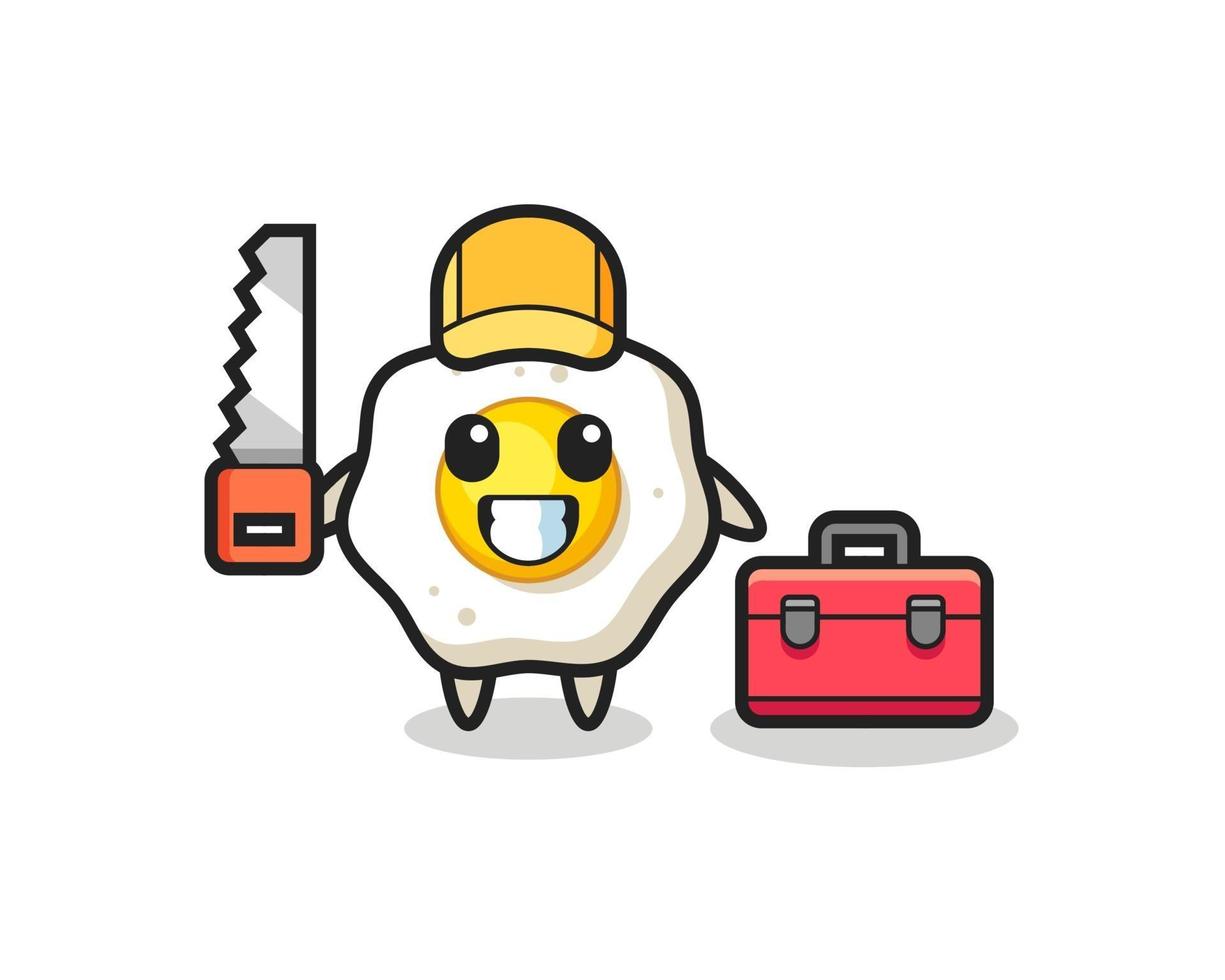 Illustration of fried egg character as a woodworker vector