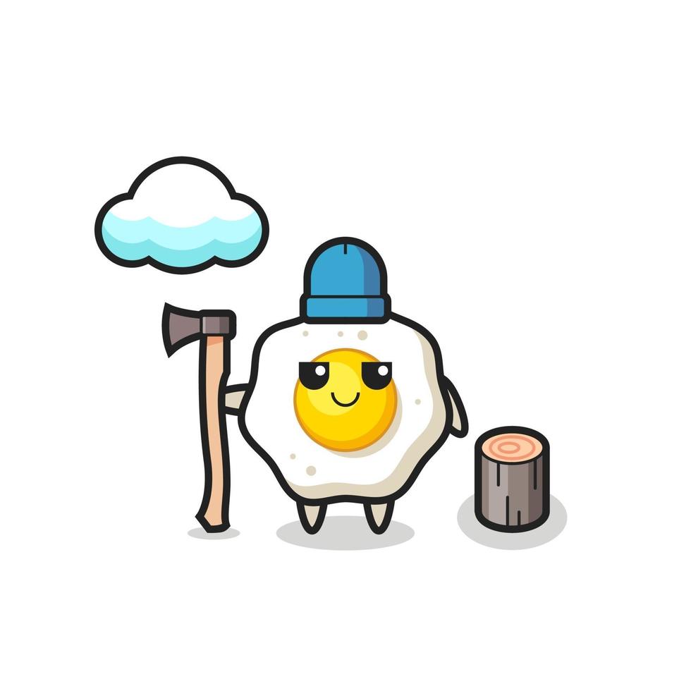 Character cartoon of fried egg as a woodcutter vector