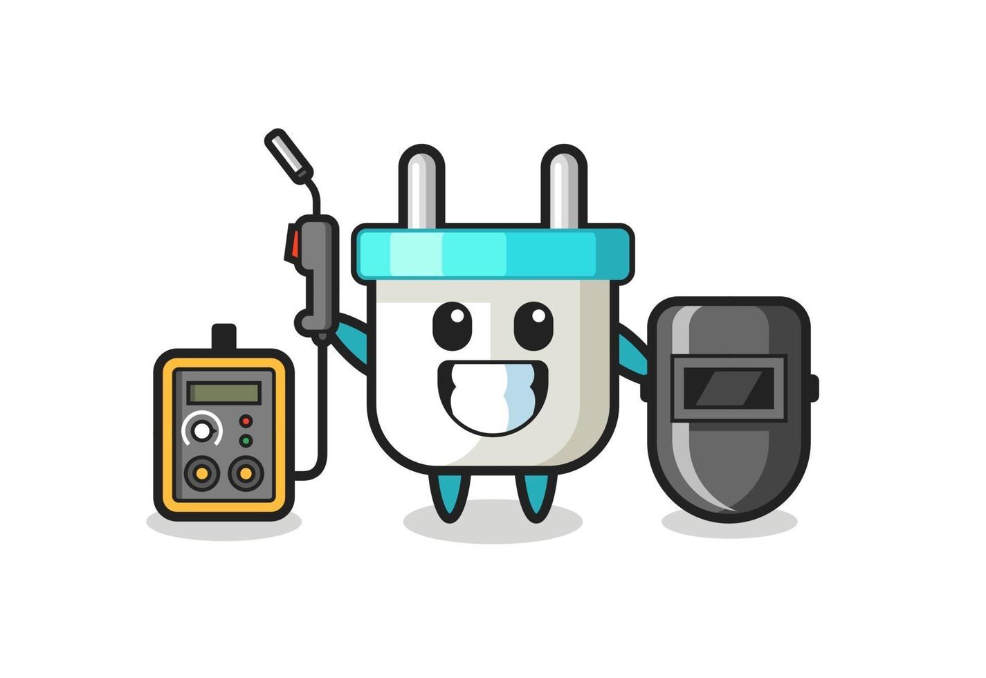 Character mascot of electric plug as a welder vector