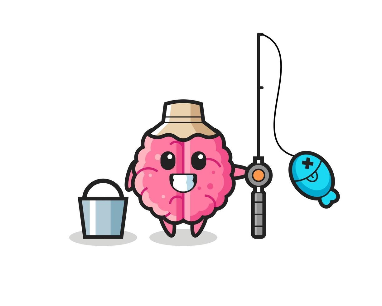Mascot character of brain as a fisherman vector