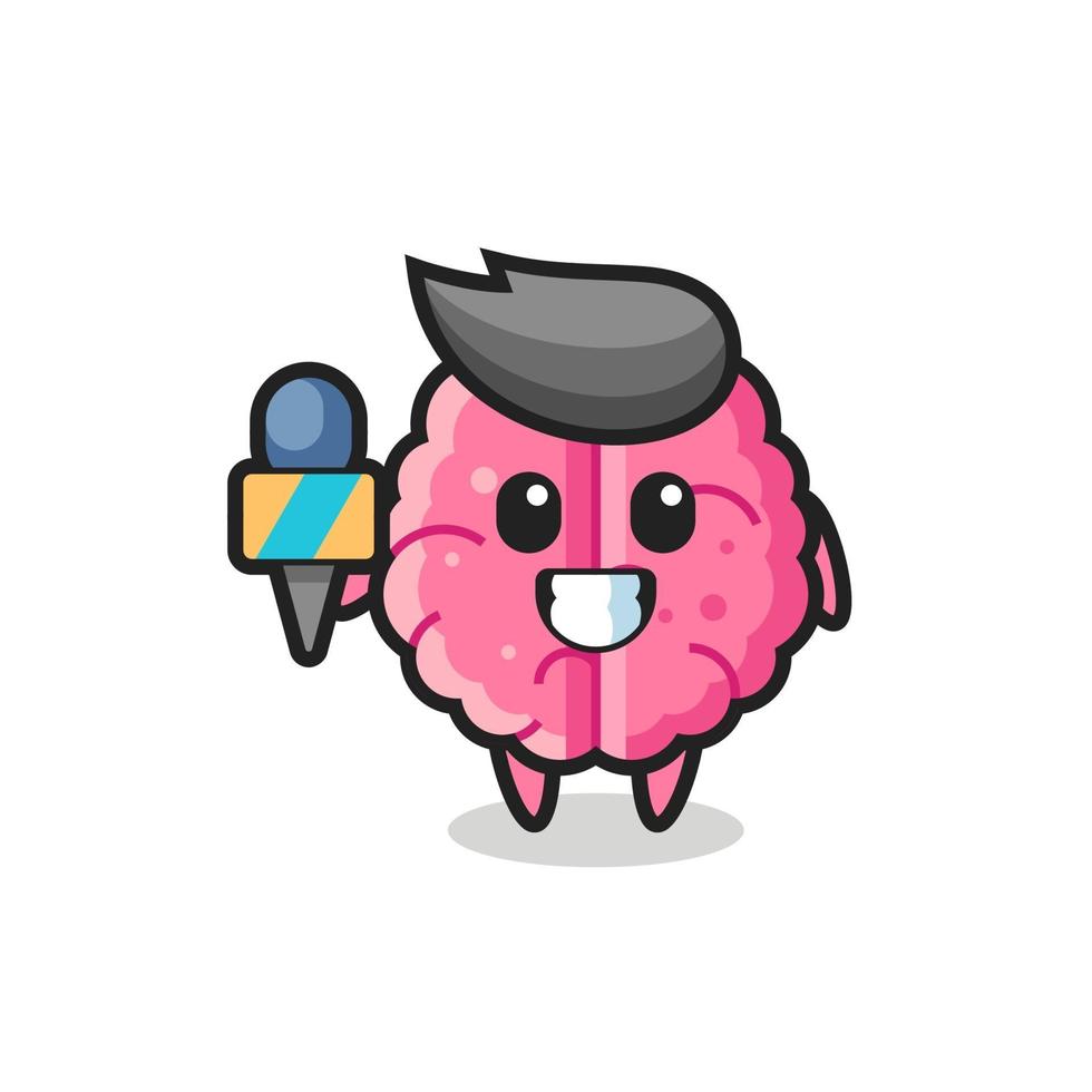 mascota del personaje del cerebro como reportero de noticias. vector