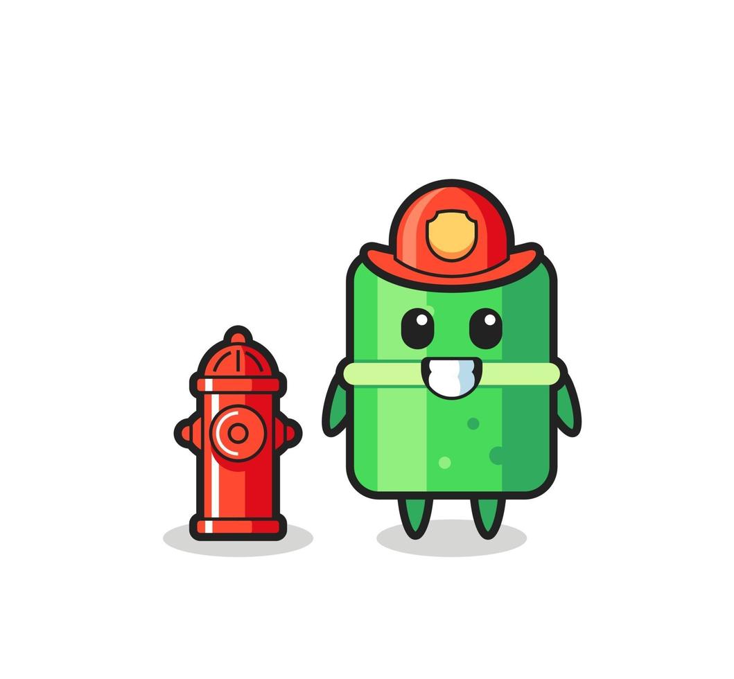 personaje mascota de bambú como bombero vector