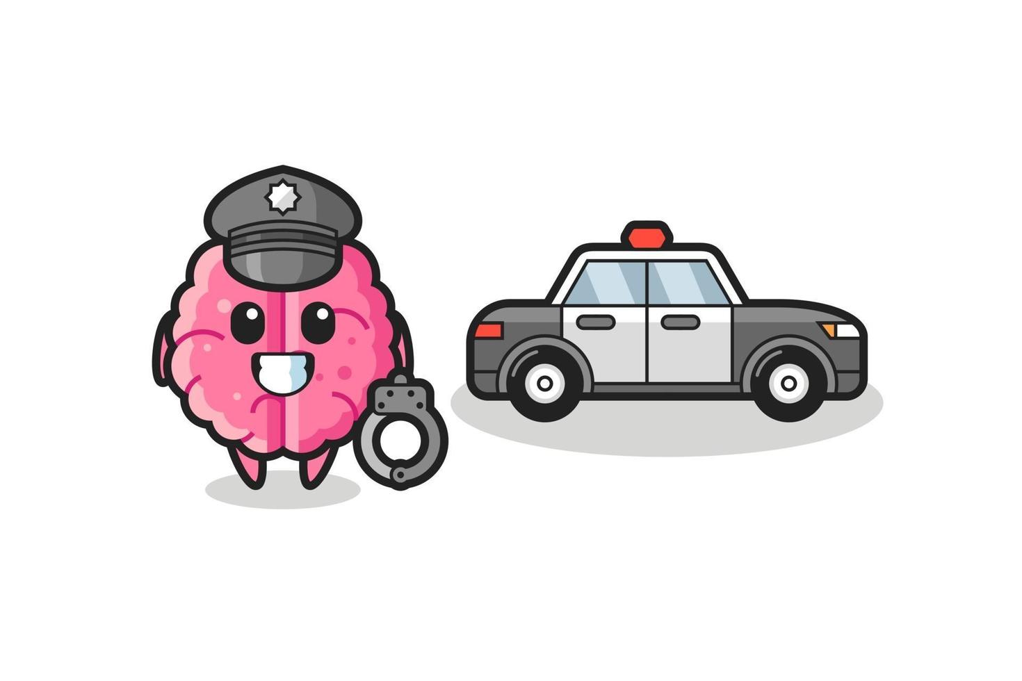 mascota de dibujos animados del cerebro como policía vector