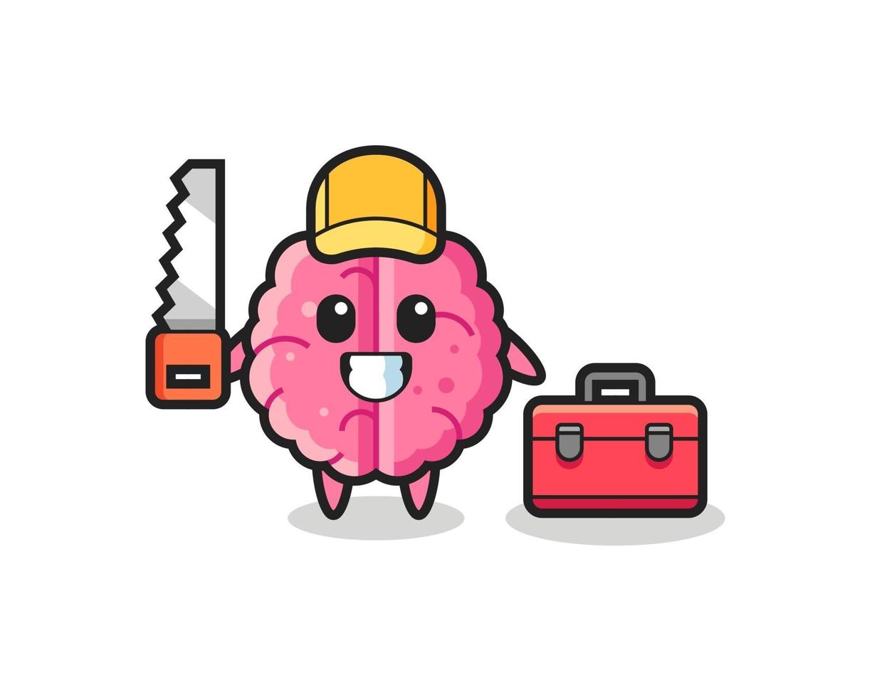 Illustration of brain character as a woodworker vector