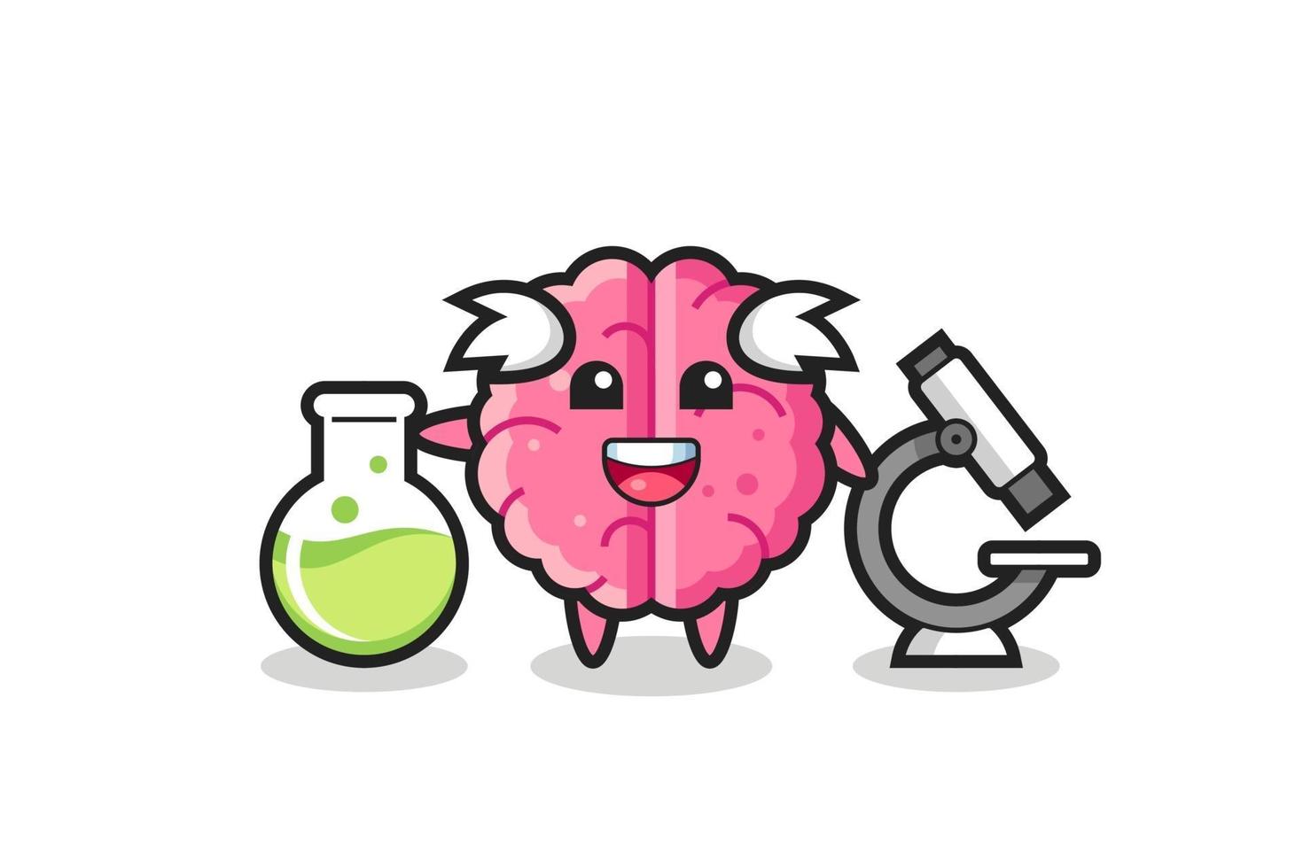 Mascot character of brain as a scientist vector