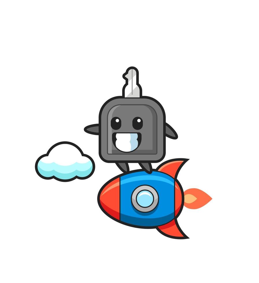 car key mascot character riding a rocket vector