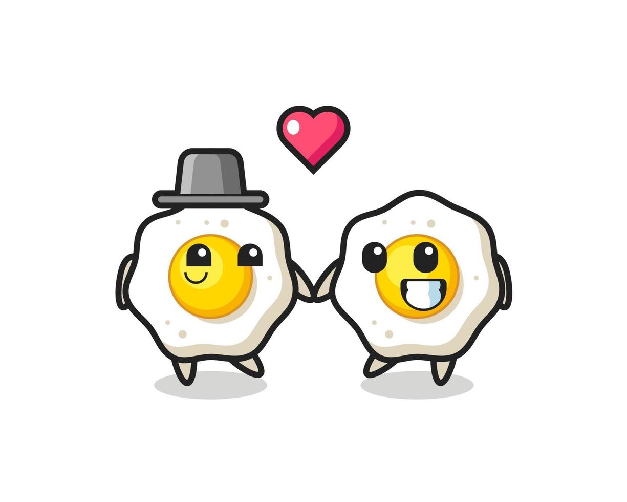 fried egg cartoon character couple with fall in love gesture vector