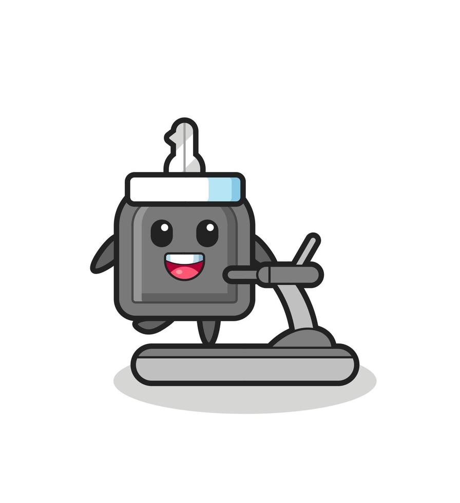 car key cartoon character walking on the treadmill vector