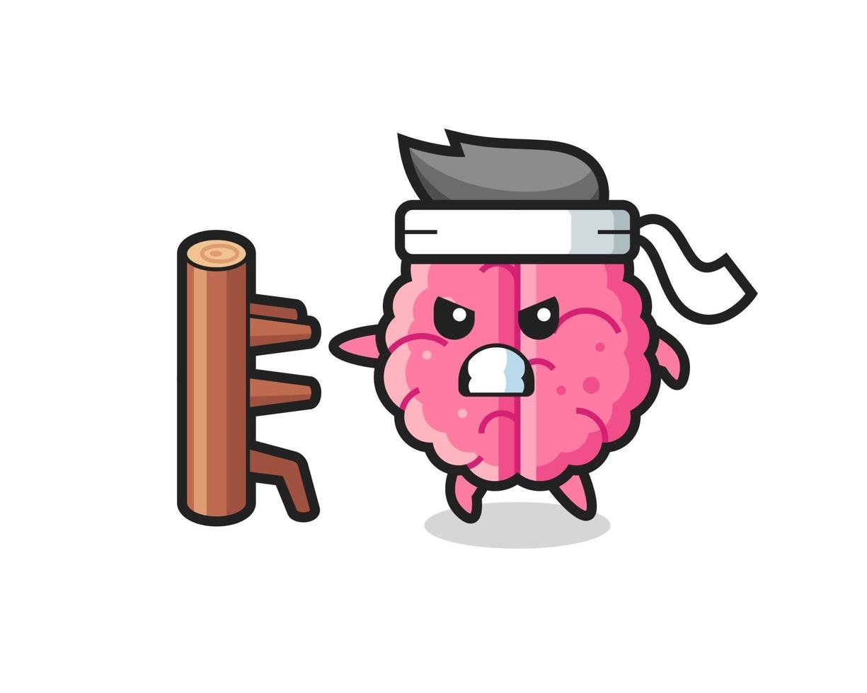 brain cartoon illustration as a karate fighter vector