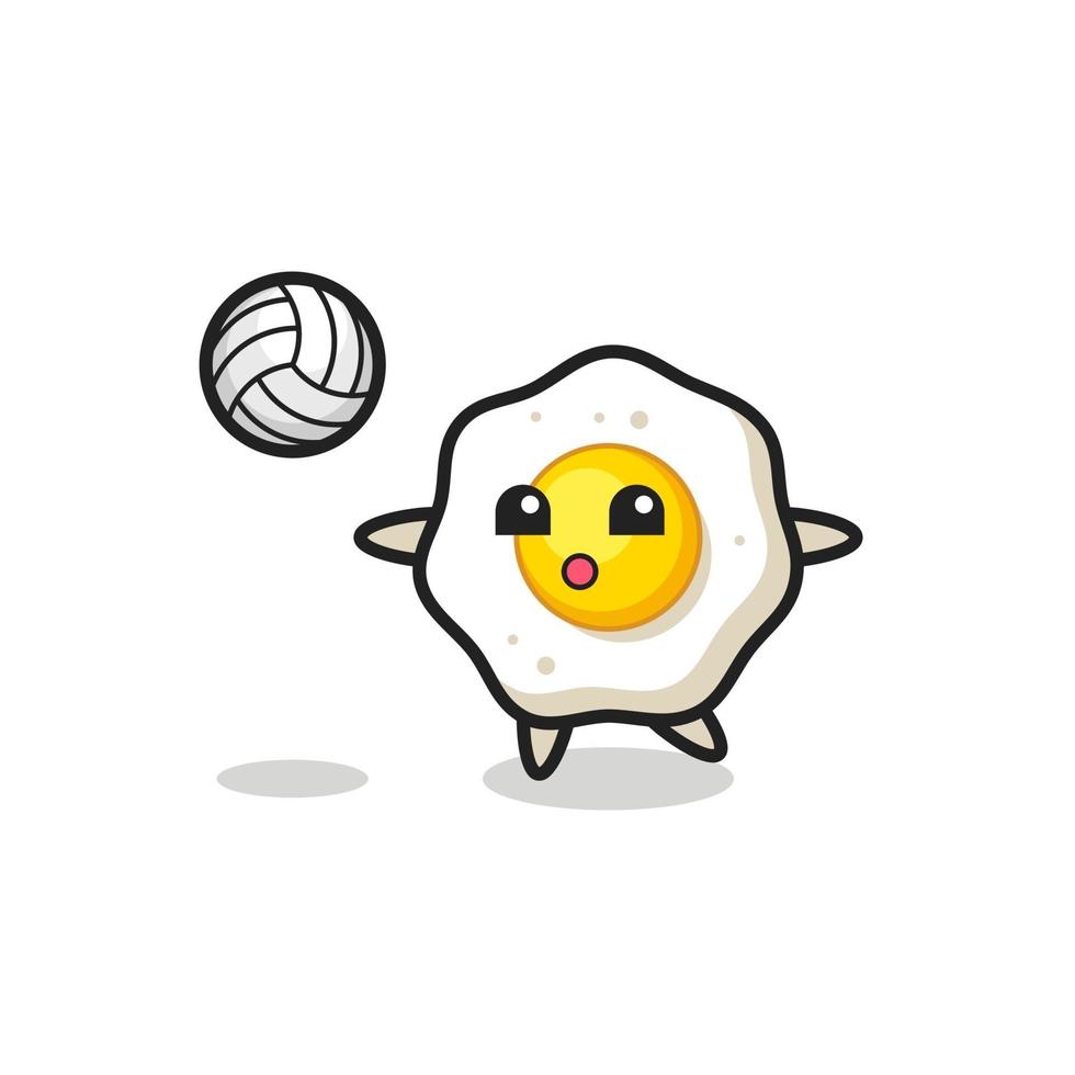 personaje de dibujos animados de huevo frito está jugando voleibol vector