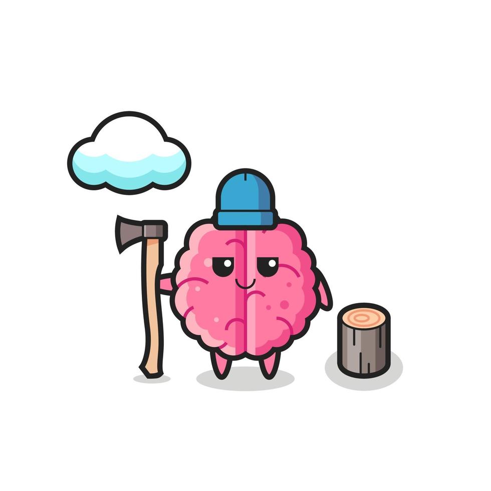 Character cartoon of brain as a woodcutter vector