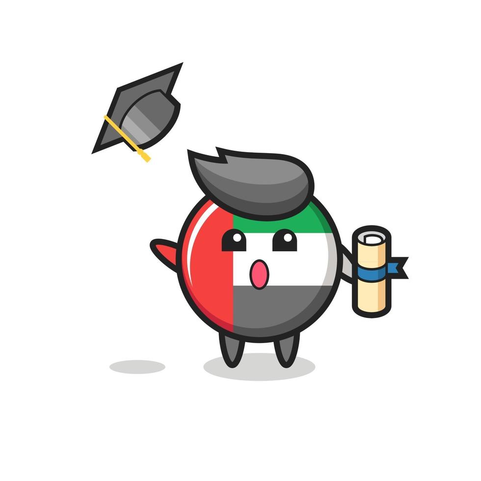 Illustration of uae flag badge cartoon throwing the hat at graduation vector