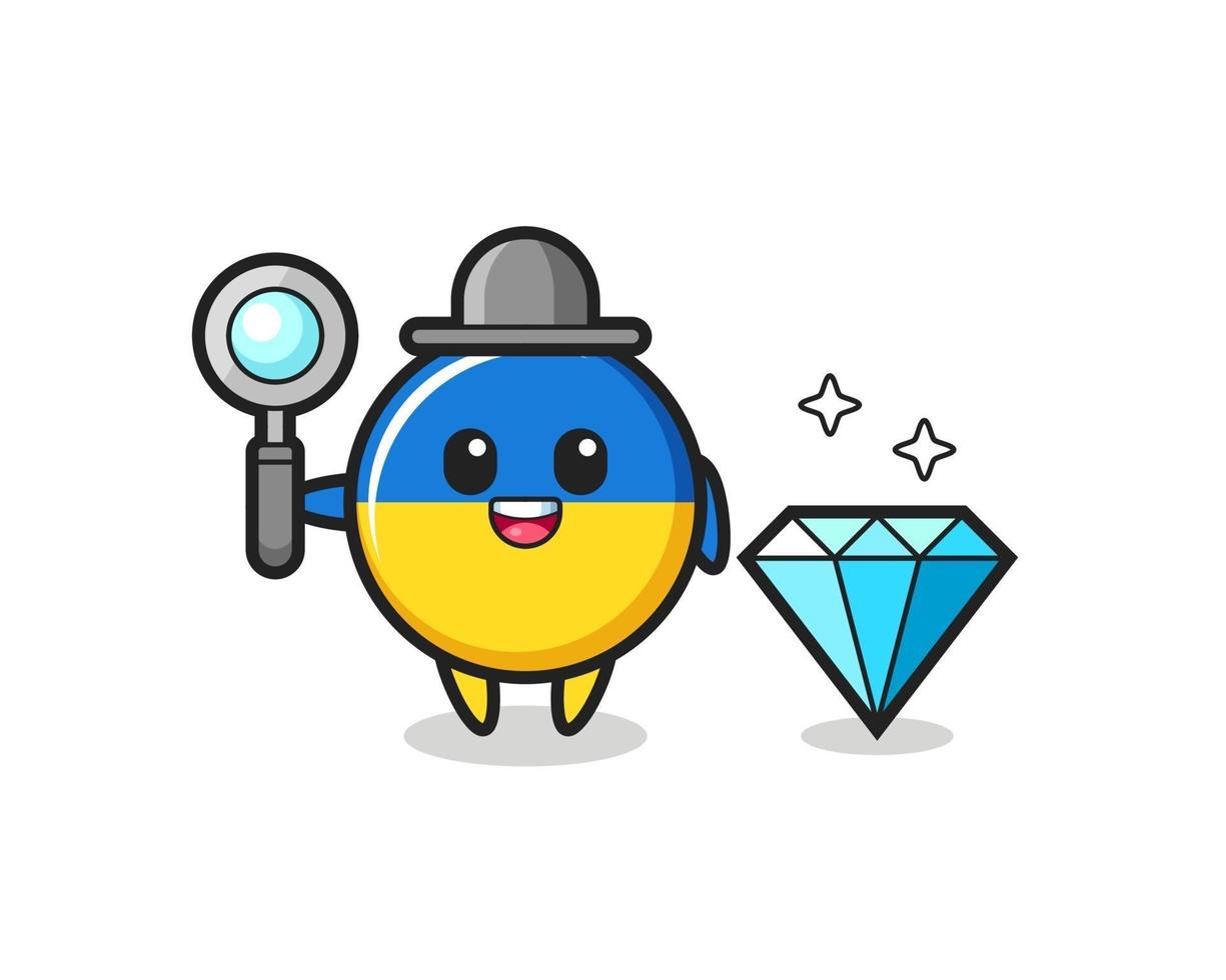 Illustration of ukraine flag badge character with a diamond vector