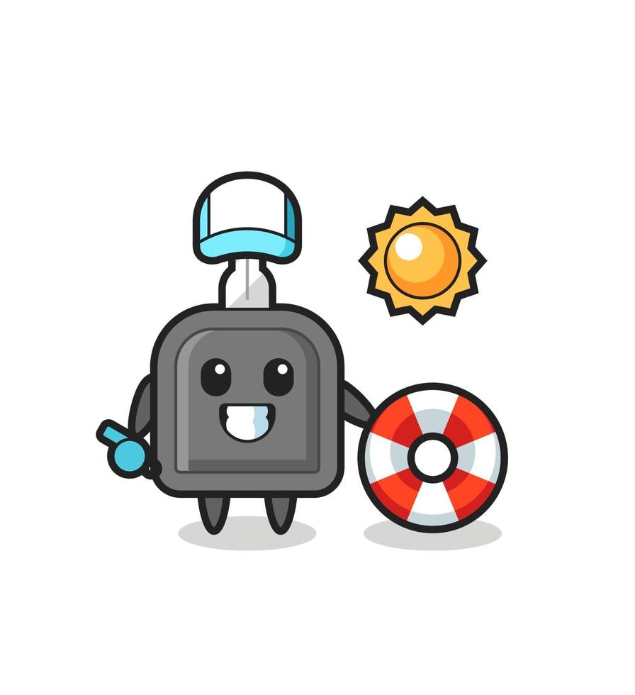 Cartoon mascot of car key as a beach guard vector