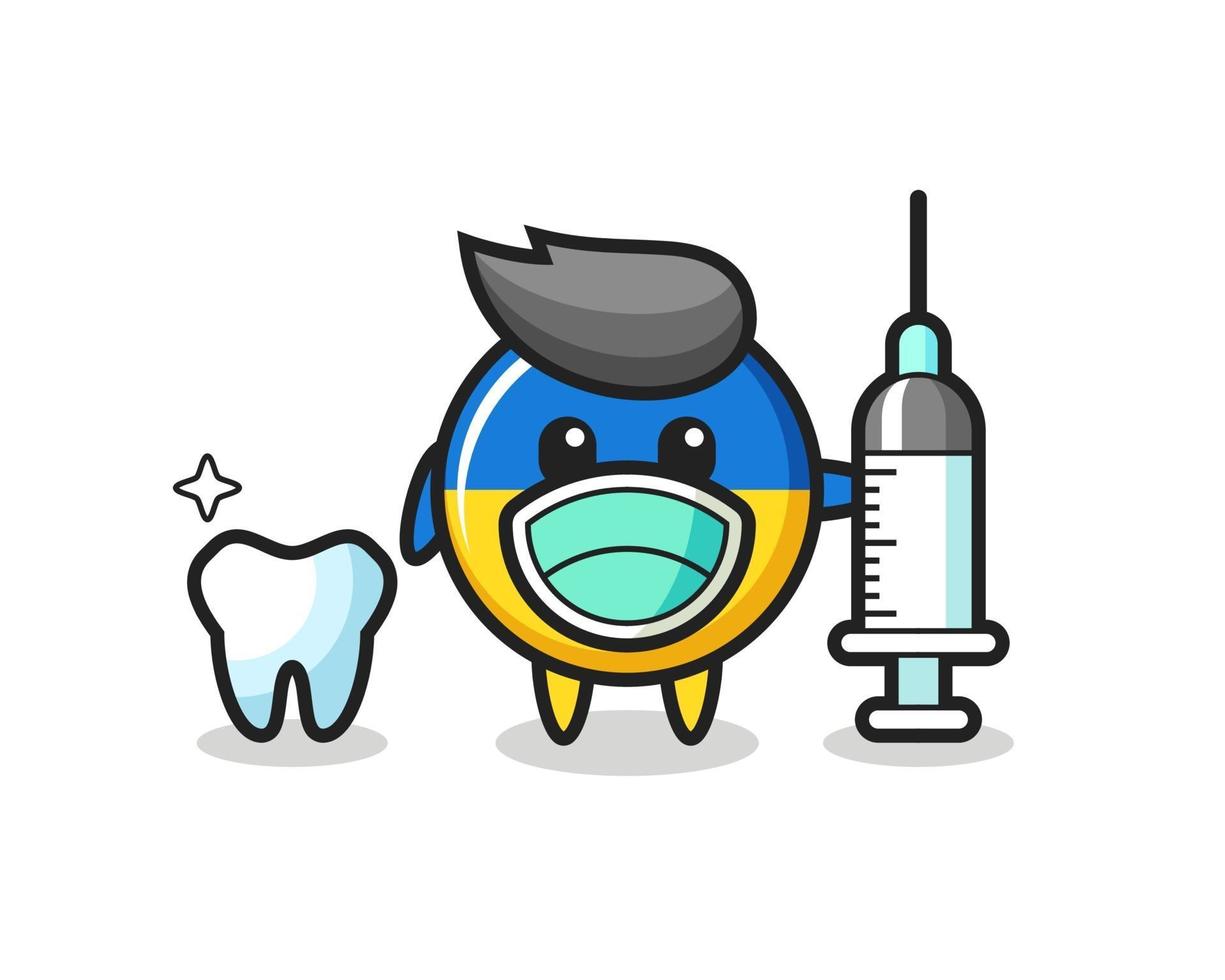 Personaje de mascota de la insignia de la bandera de Ucrania como dentista vector