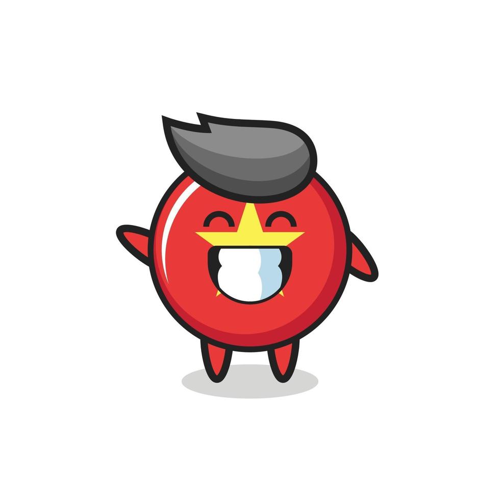 vietnam flag badge cartoon character doing wave hand gesture vector