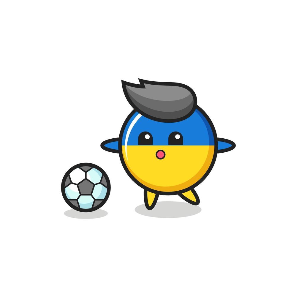 Illustration of ukraine flag badge cartoon is playing soccer vector