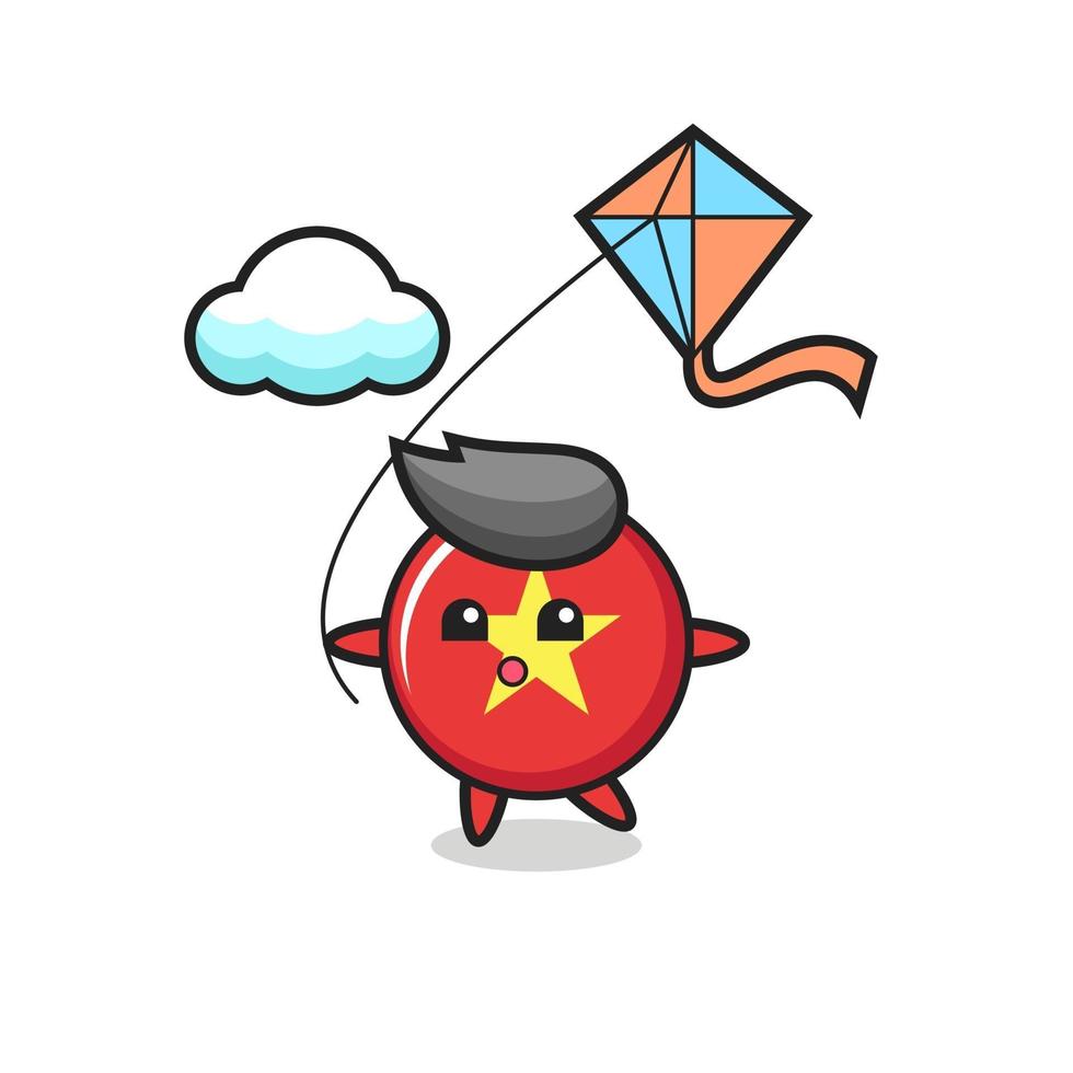 vietnam flag badge mascot illustration is playing kite vector