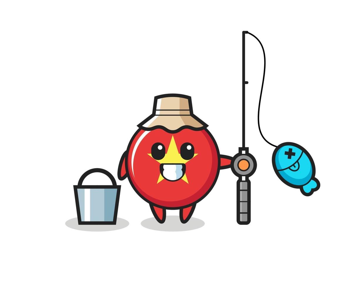 Mascot character of vietnam flag badge as a fisherman vector
