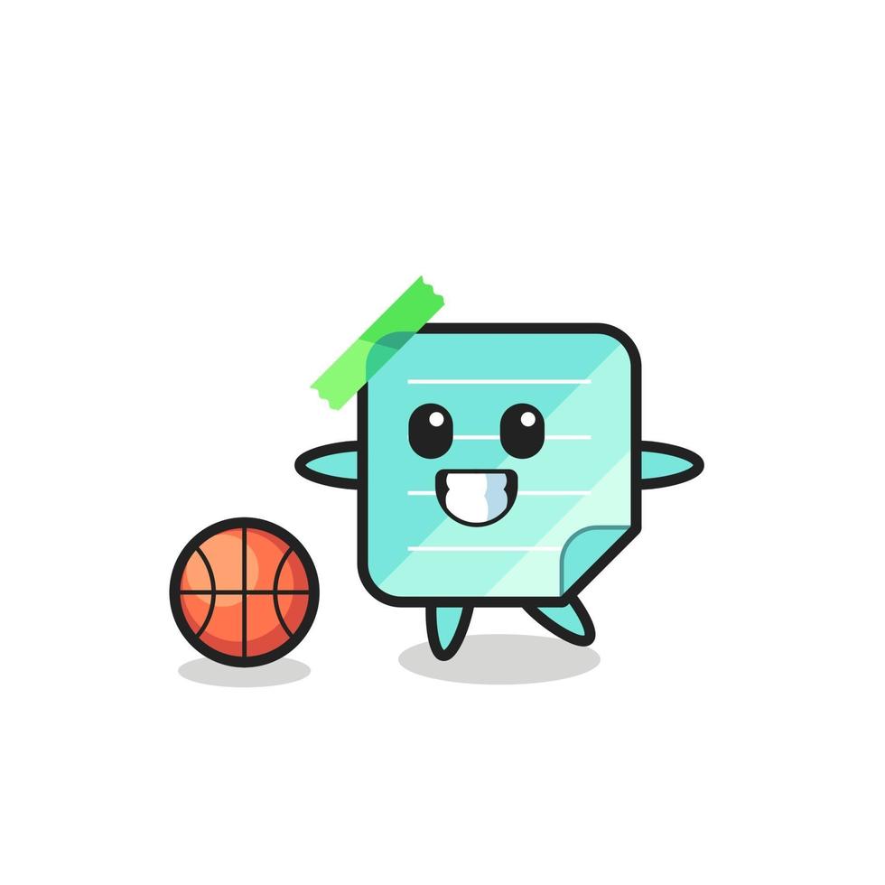 Illustration of sticky notes cartoon is playing basketball vector