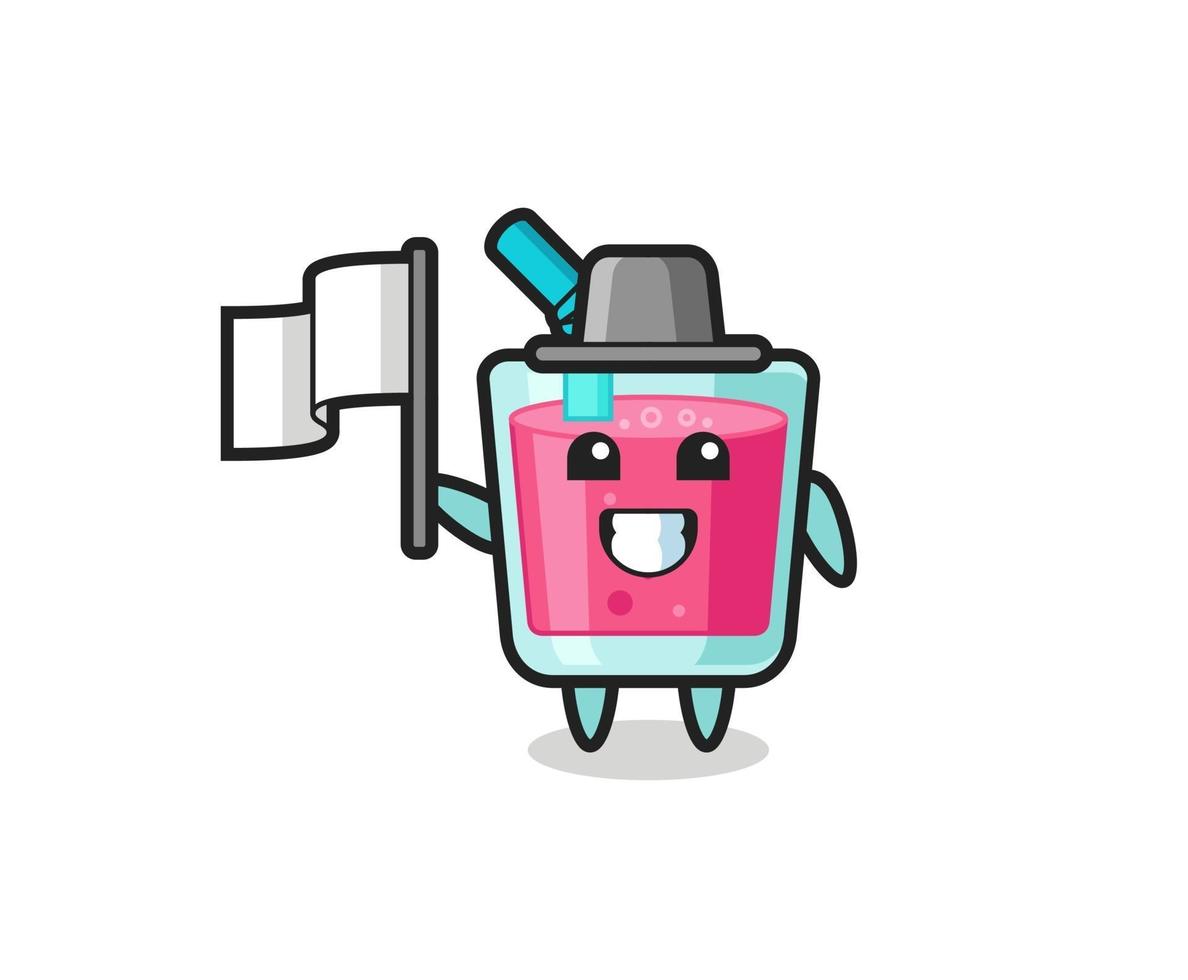Cartoon character of strawberry juice holding a flag vector