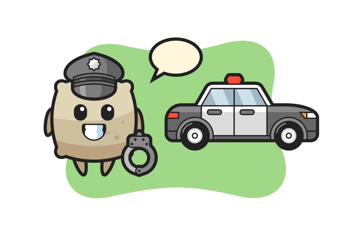 Cartoon mascot of sack as a police vector