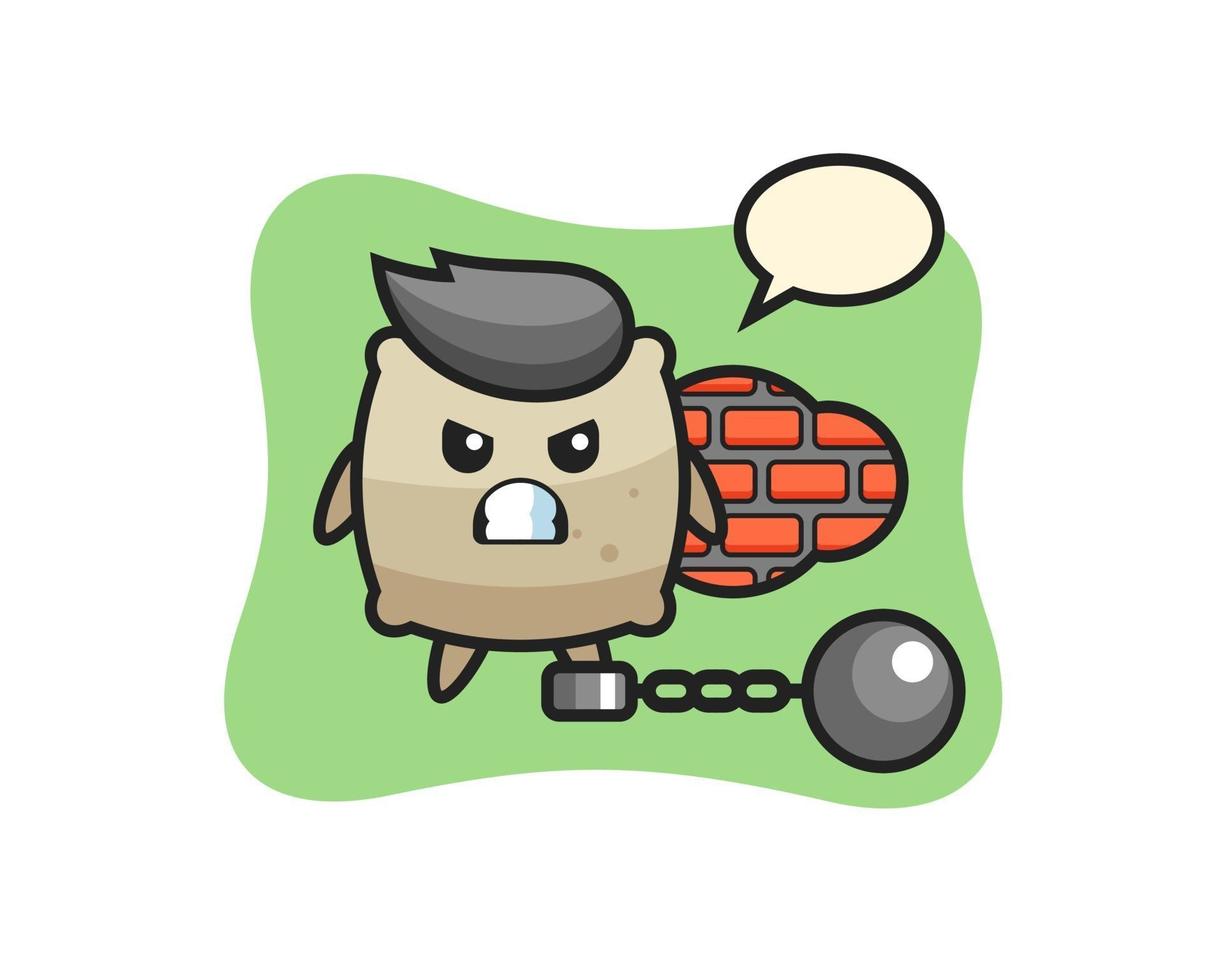 Character mascot of sack as a prisoner vector