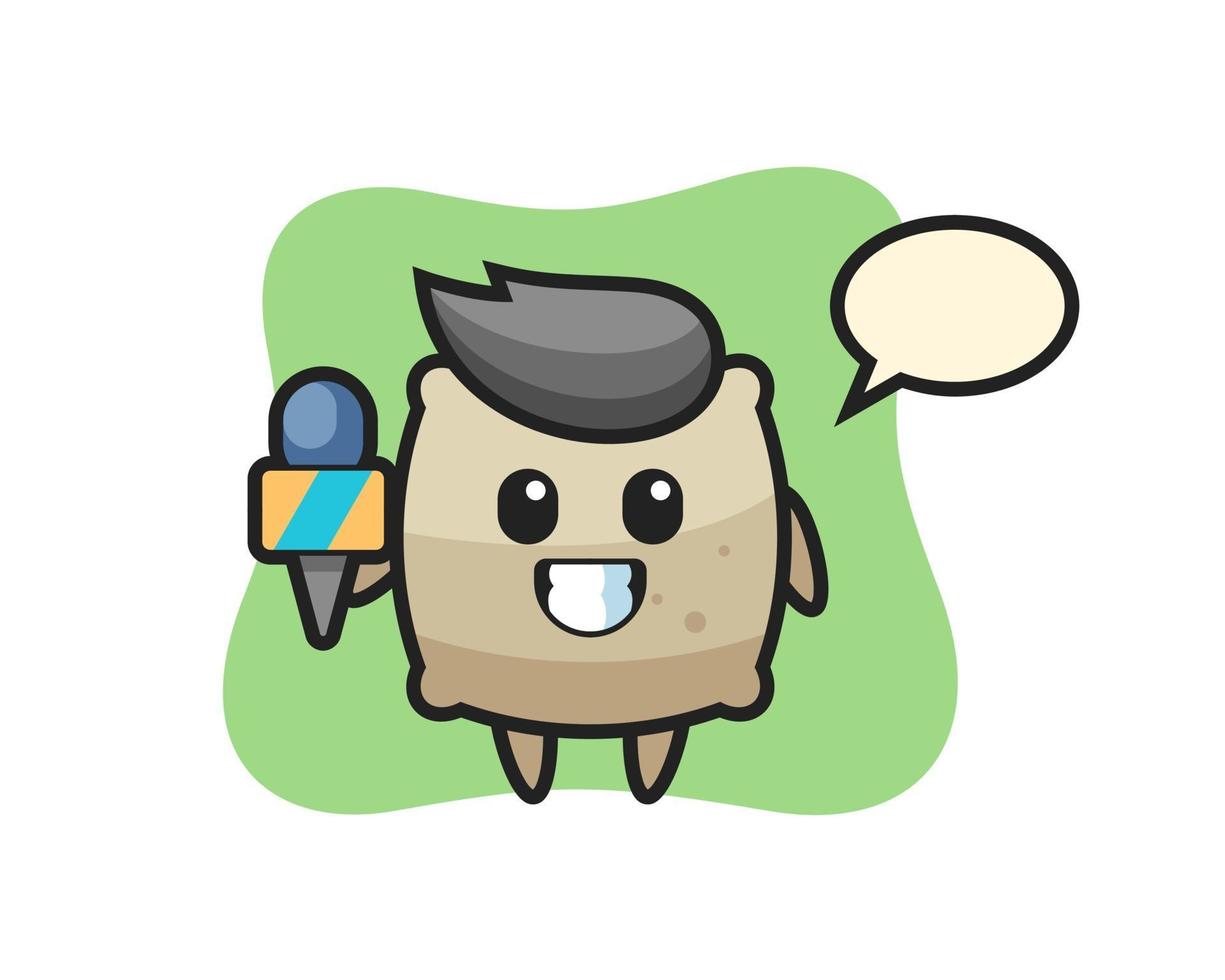 Character mascot of sack as a news reporter vector