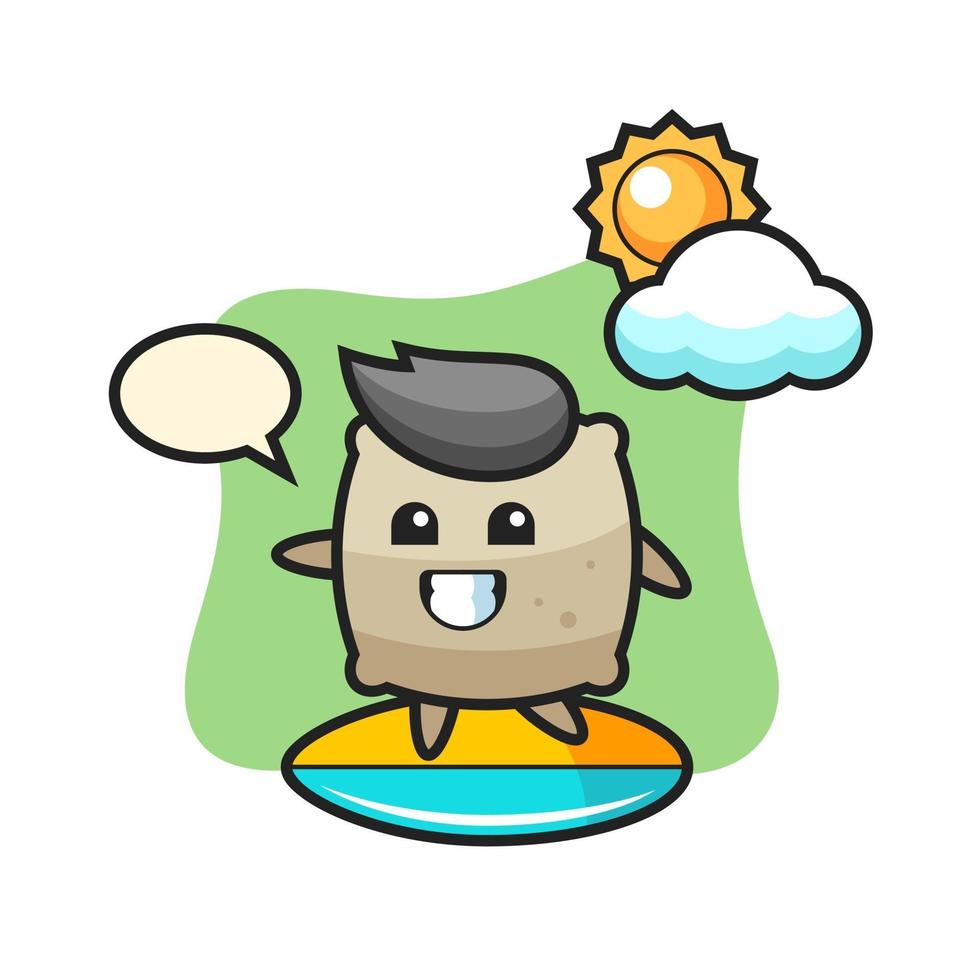 Illustration of sack cartoon do surfing on the beach vector