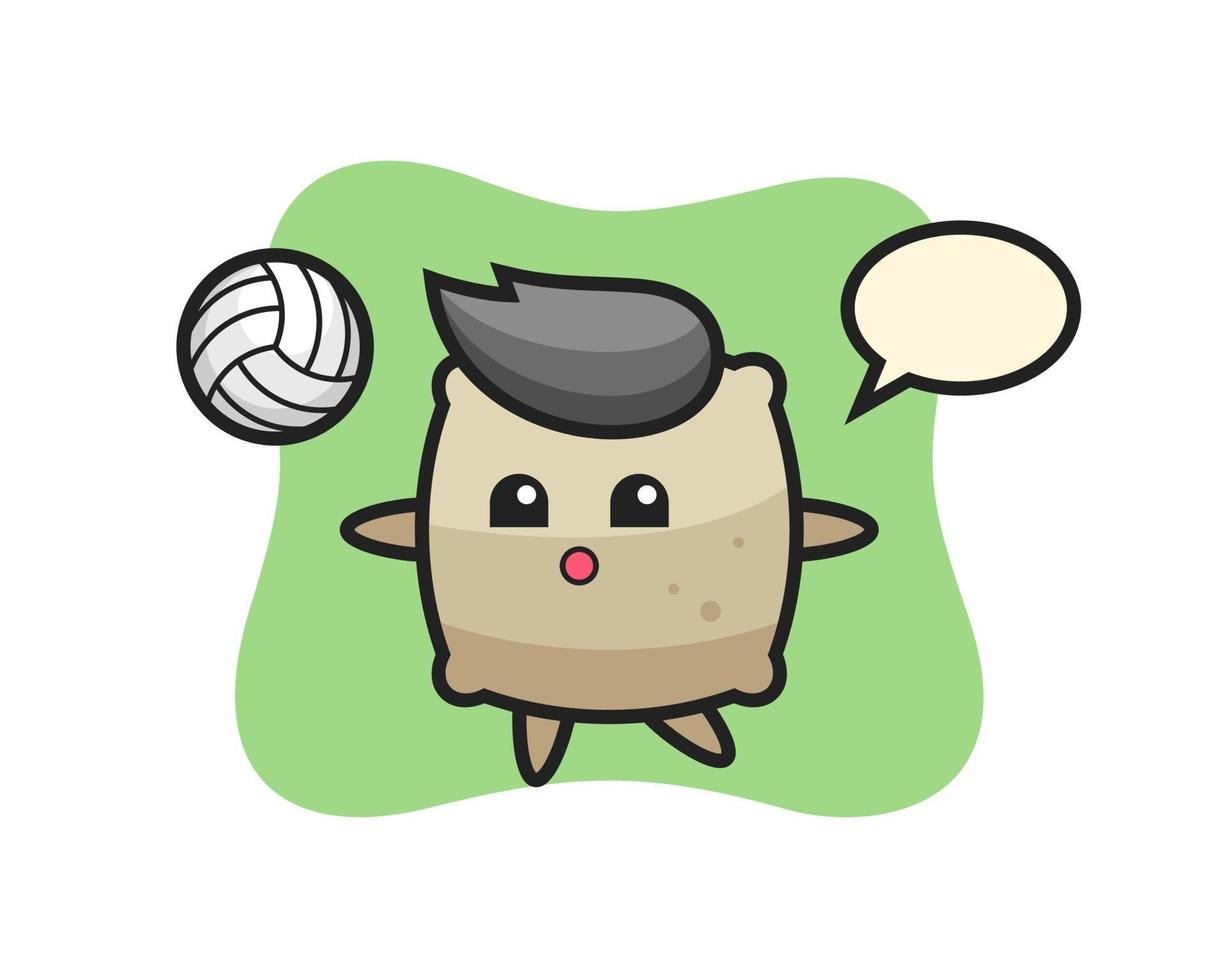 Character cartoon of sack is playing volleyball vector