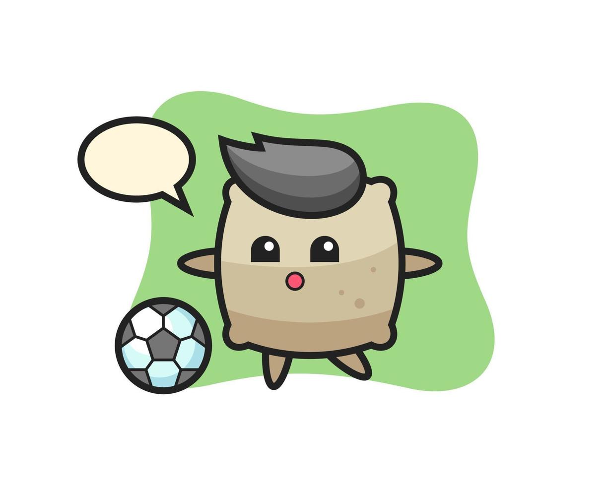 Illustration of sack cartoon is playing soccer vector