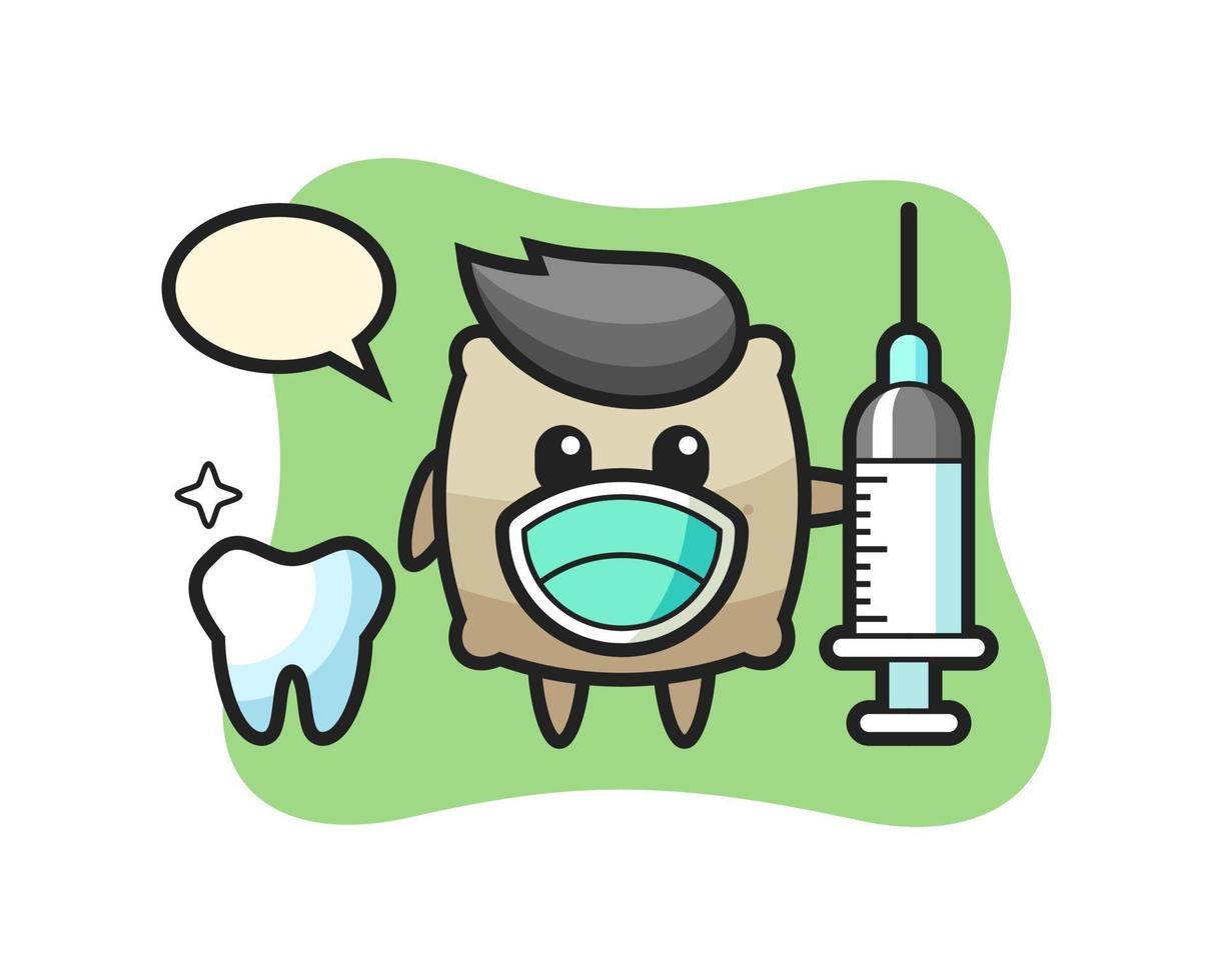 personaje de mascota de saco como dentista vector