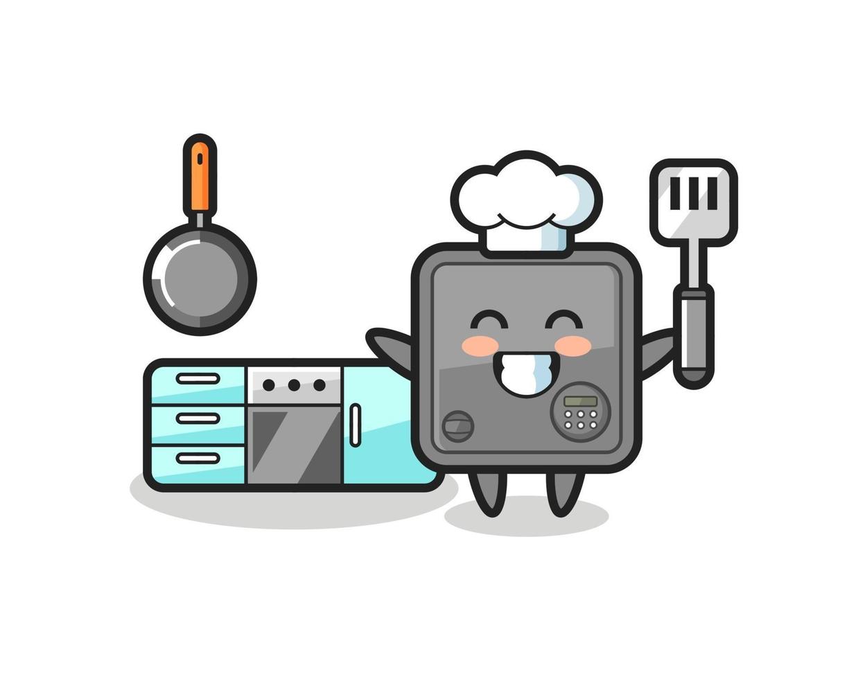 safe box character illustration as a chef is cooking vector