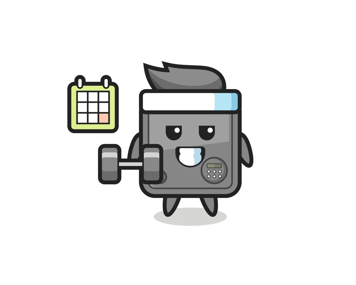safe box mascot cartoon doing fitness with dumbbell vector