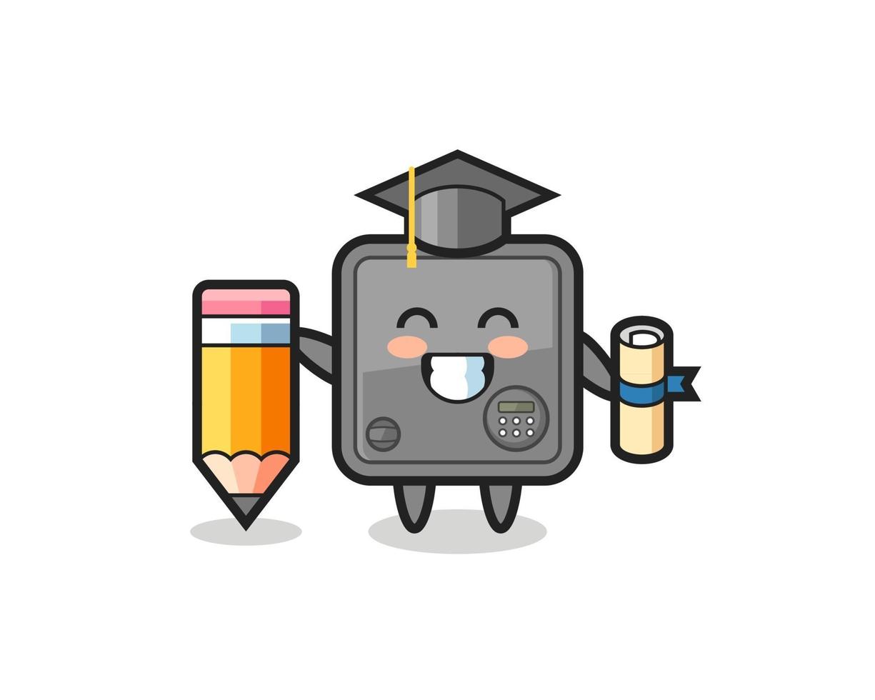 safe box illustration cartoon is graduation with a giant pencil vector