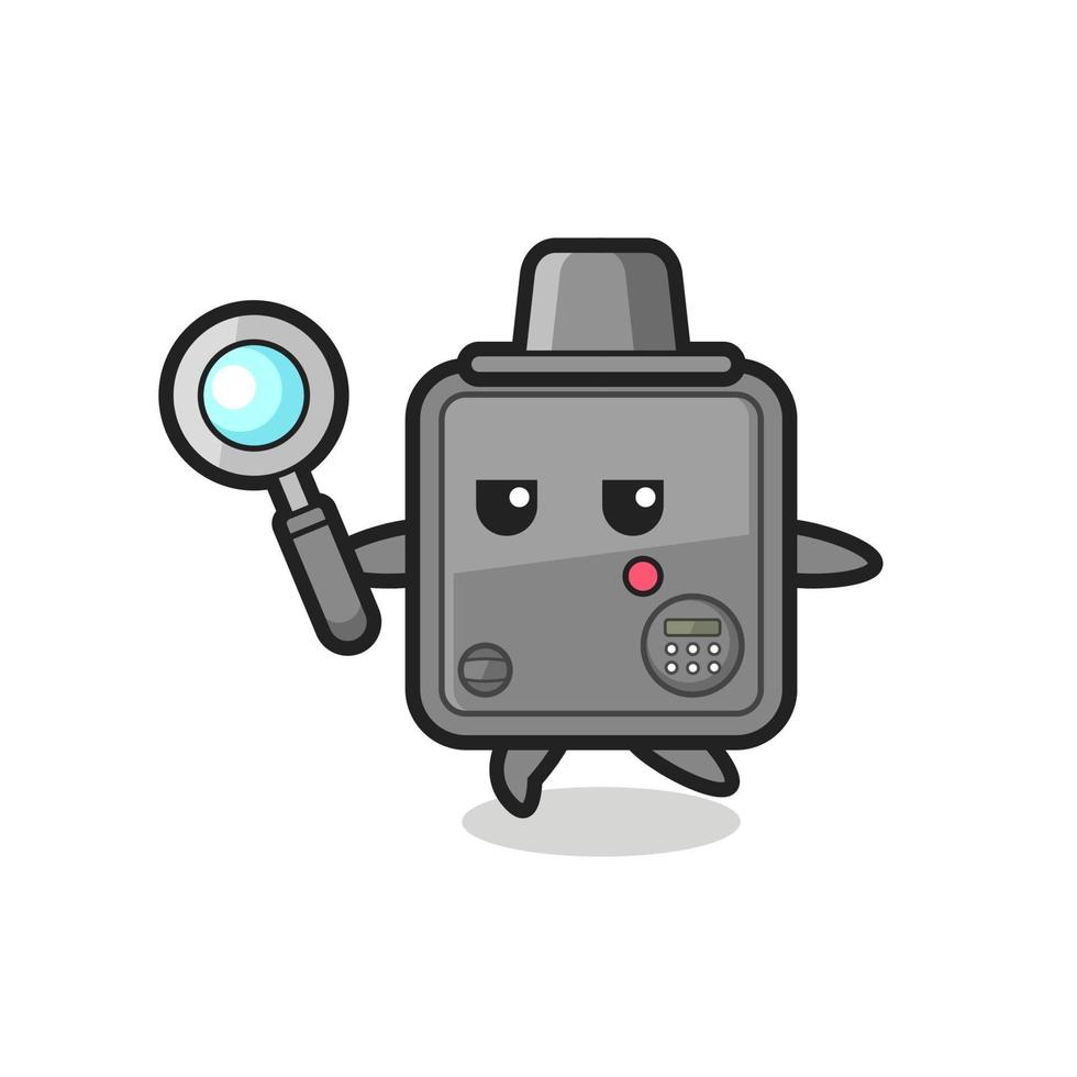 safe box cartoon character searching with a magnifying glass vector