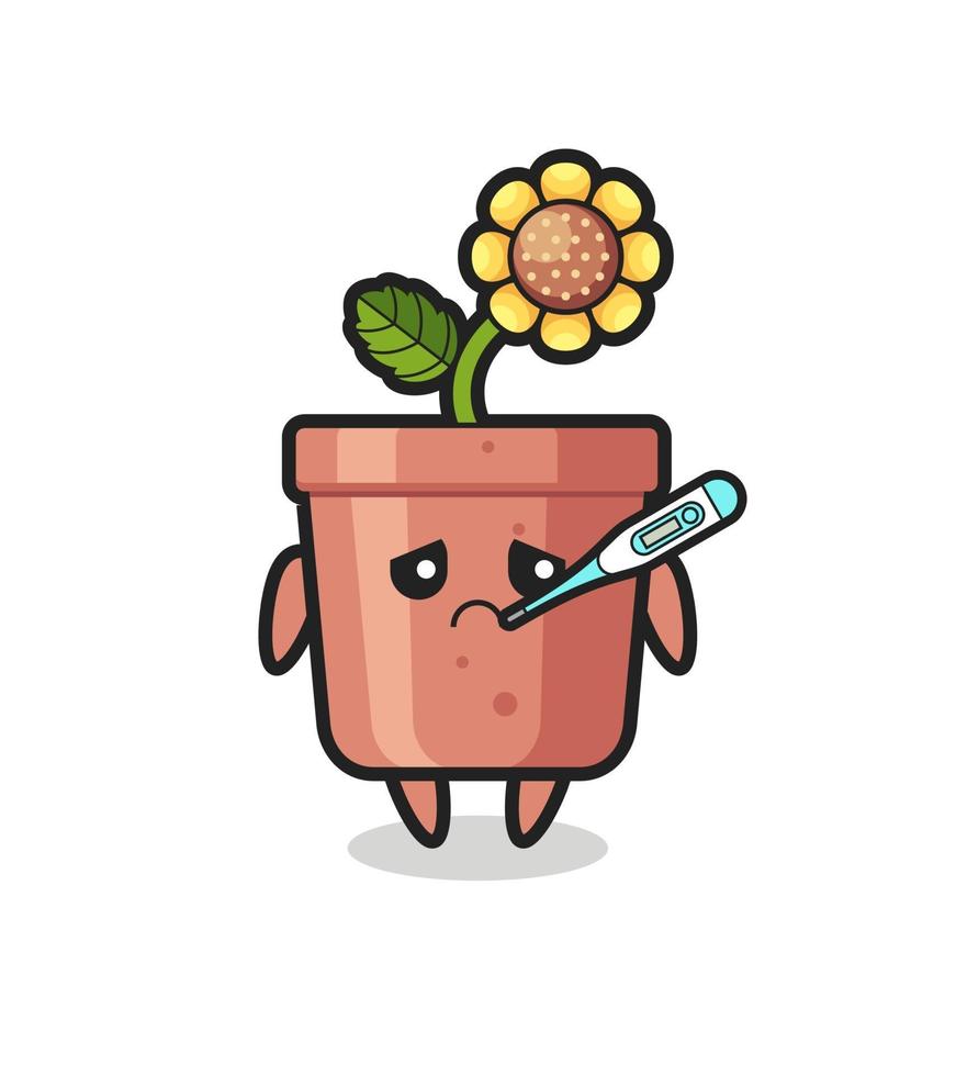 sunflower pot mascot character with fever condition vector