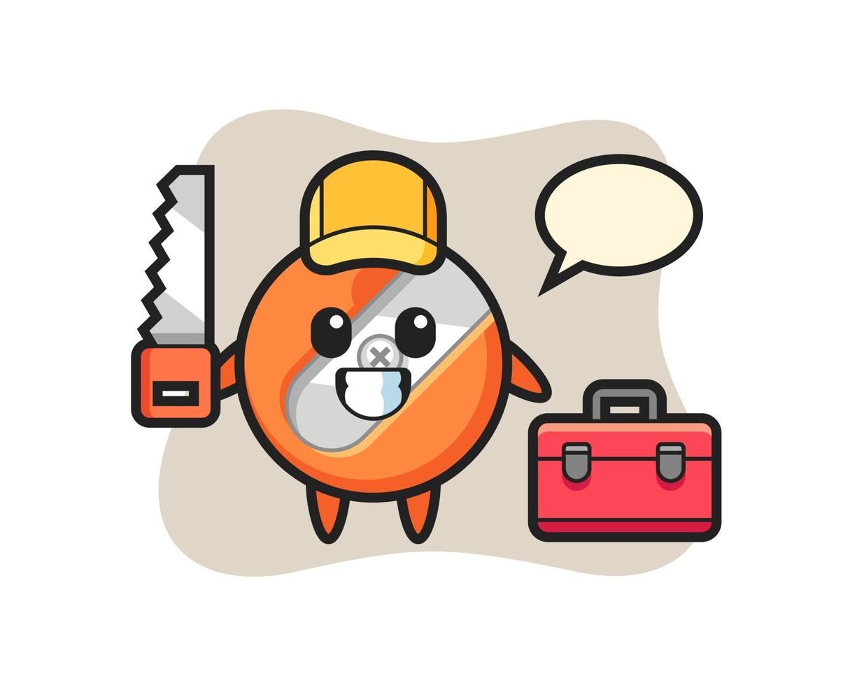 Illustration of pencil sharpener character as a woodworker vector
