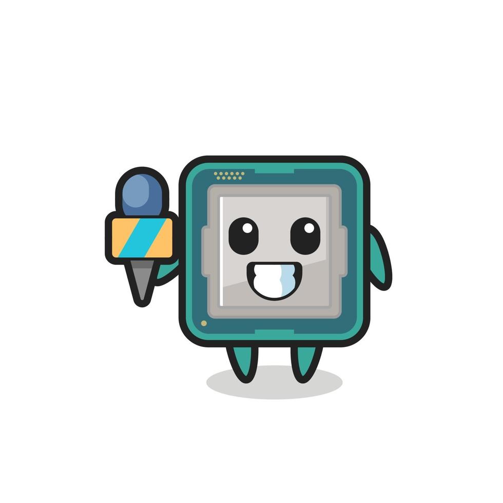 Character mascot of processor as a news reporter vector