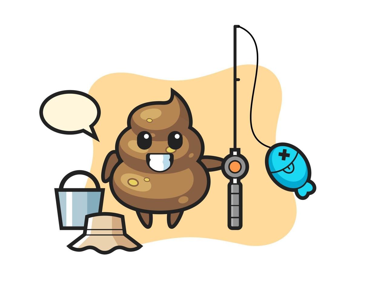 Mascot character of poop as a fisherman vector