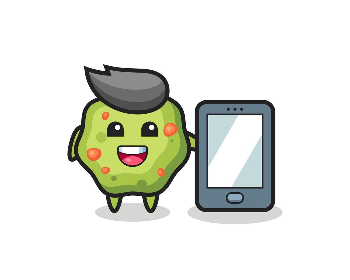 puke illustration cartoon holding a smartphone vector