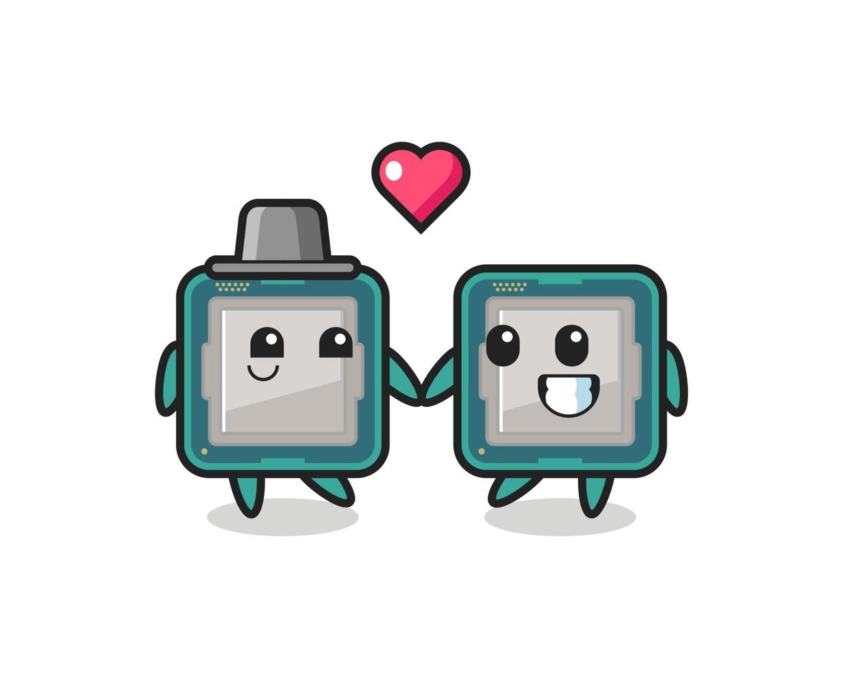 processor cartoon character couple with fall in love gesture vector