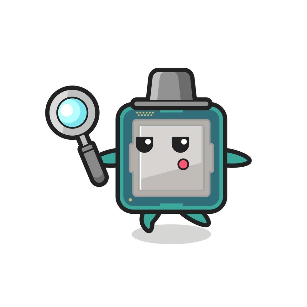 processor cartoon character searching with a magnifying glass vector