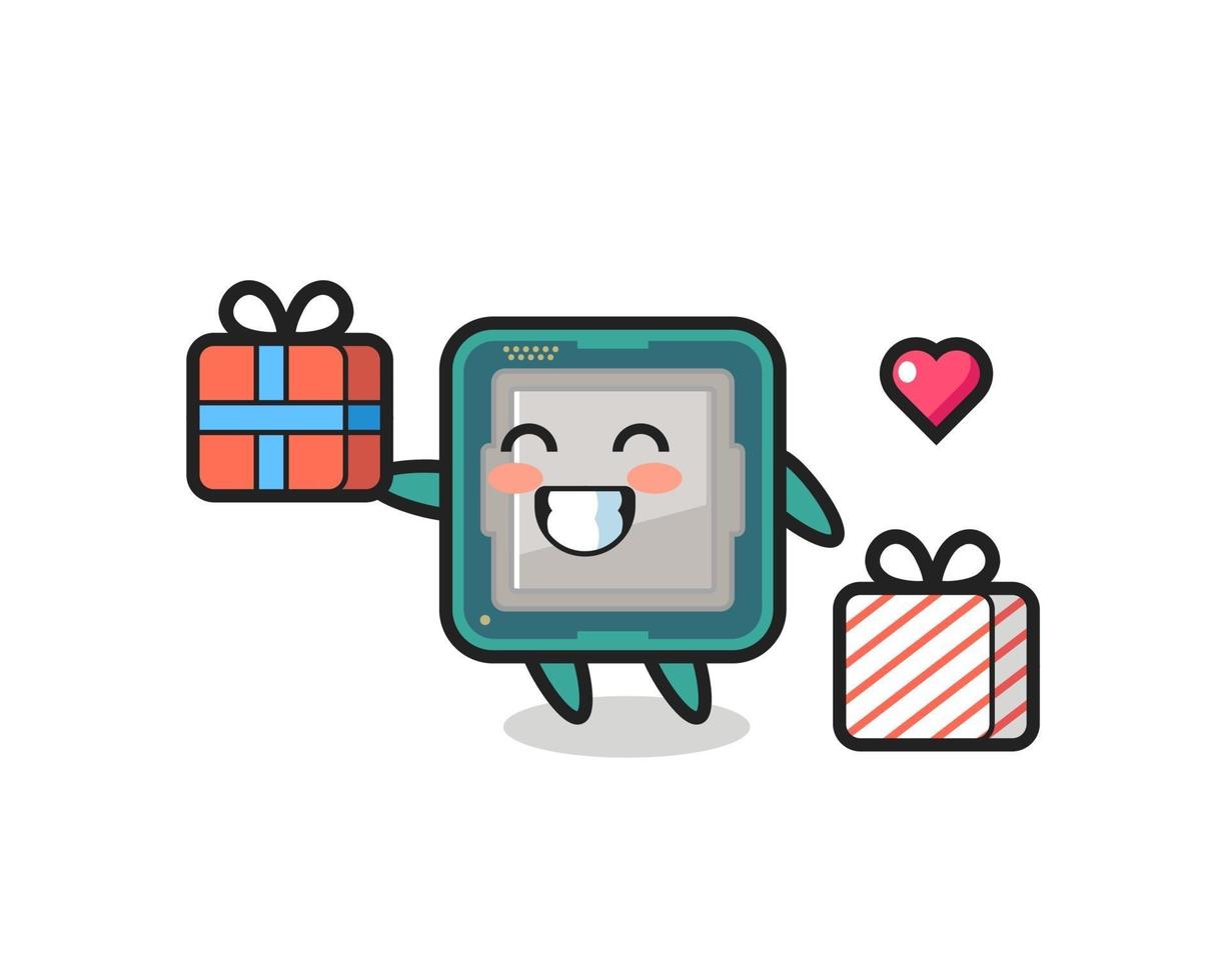 processor mascot cartoon giving the gift vector