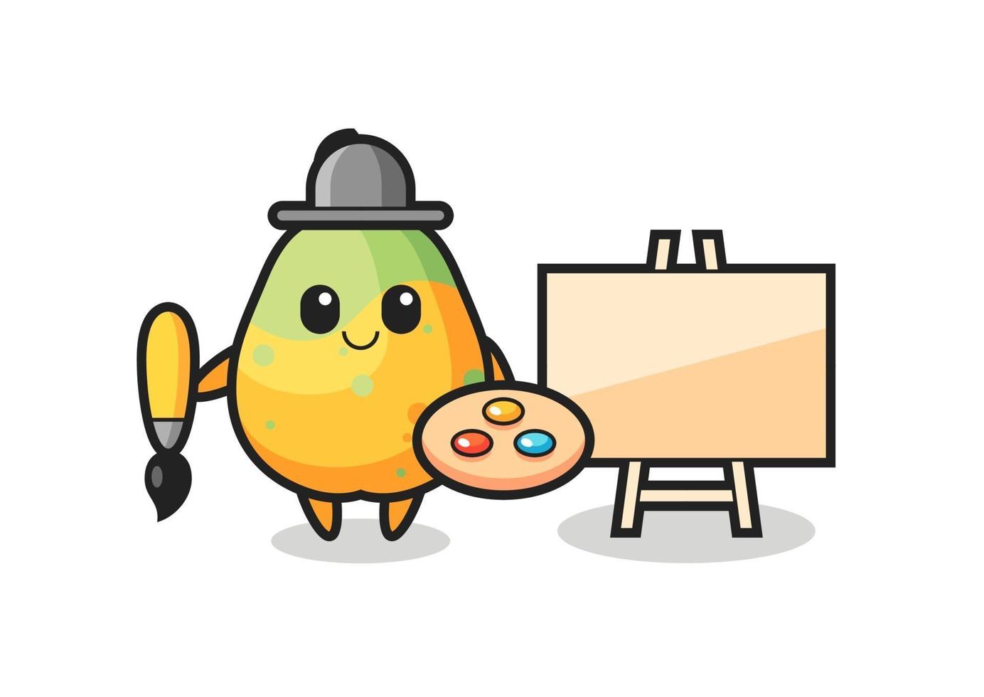 Ilustración de la mascota de la papaya como pintor. vector